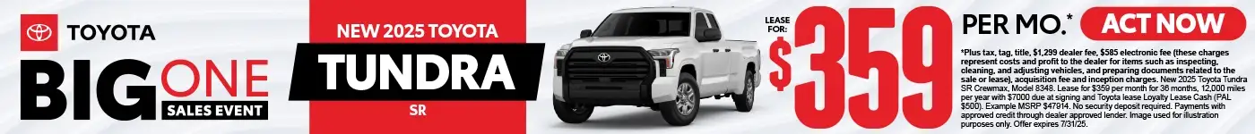 New 2025 Toyota Tundra SR Lease for $359 Per Month*