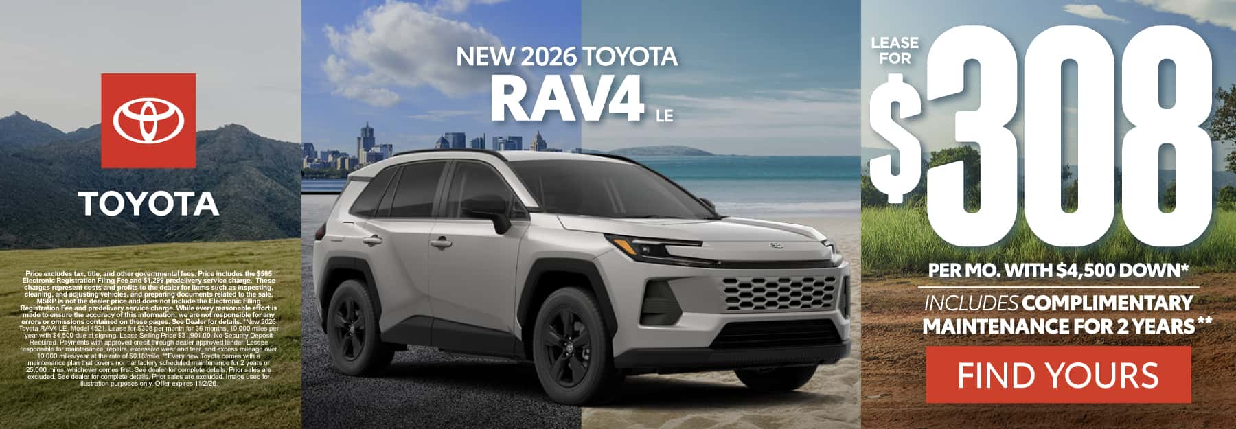 2026 Toyota Rav4 LE Lease for $308 Per month with $4,500 down* 