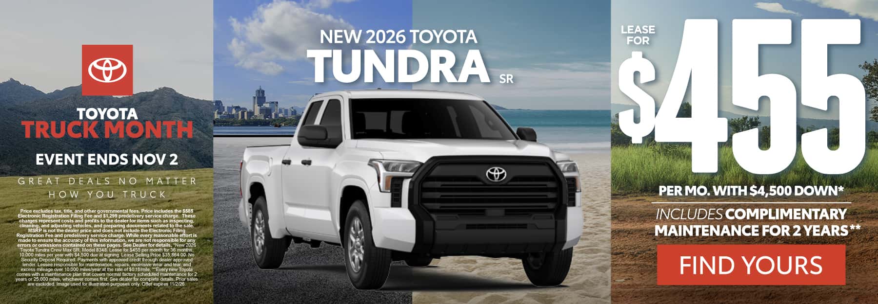 2026 Toyota Tundra SR Lease for $455 Per month with $4,500 down*
