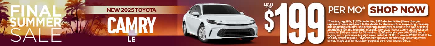 New 2025 Toyota Camry LE Lease for $199 Per Month*