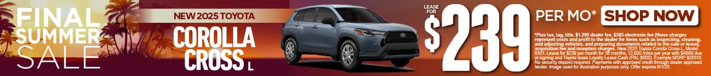 New 2025 Toyota Corolla Cross L Lease for $239 Per Month*