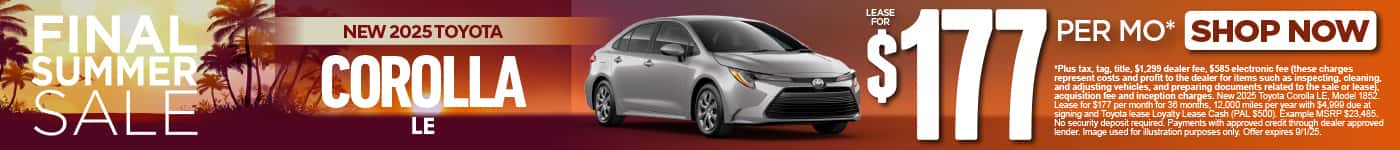 New 2025 Toyota Corolla LE Lease for $177 Per Month*