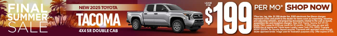 New 2025 Toyota Tacoma 4x4 SR Double Cab Lease for $199 Per Month*