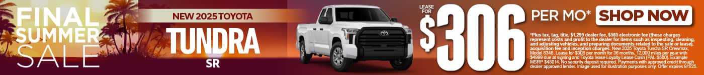 New 2025 Toyota Tundra SR Lease for $306 Per Month*