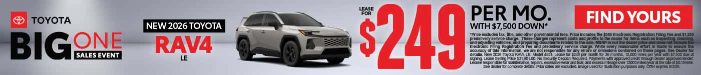 2026 Toyota Rav4 LE Lease for $249 Per month with $7,500 down*