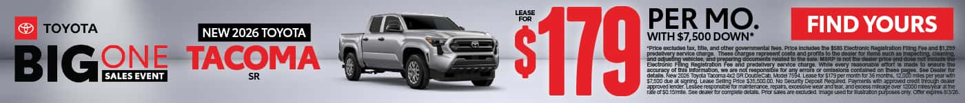 2026 Toyota Tacoma SR Lease for $179 Per month with $7,500 down*