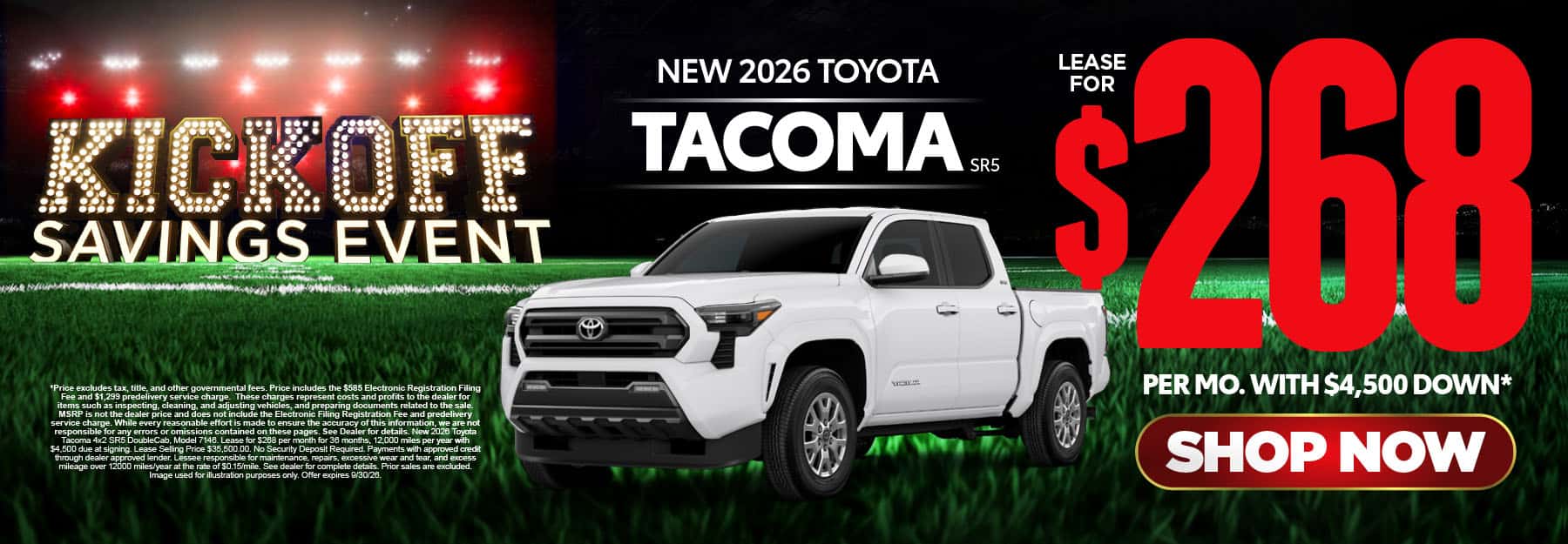 2026 Toyota Tacoma SR5 Lease for $268 Per month with $4,500 down*