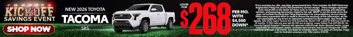 2026 Toyota Tacoma SR5 Lease for $268 Per month with $4,500 down*