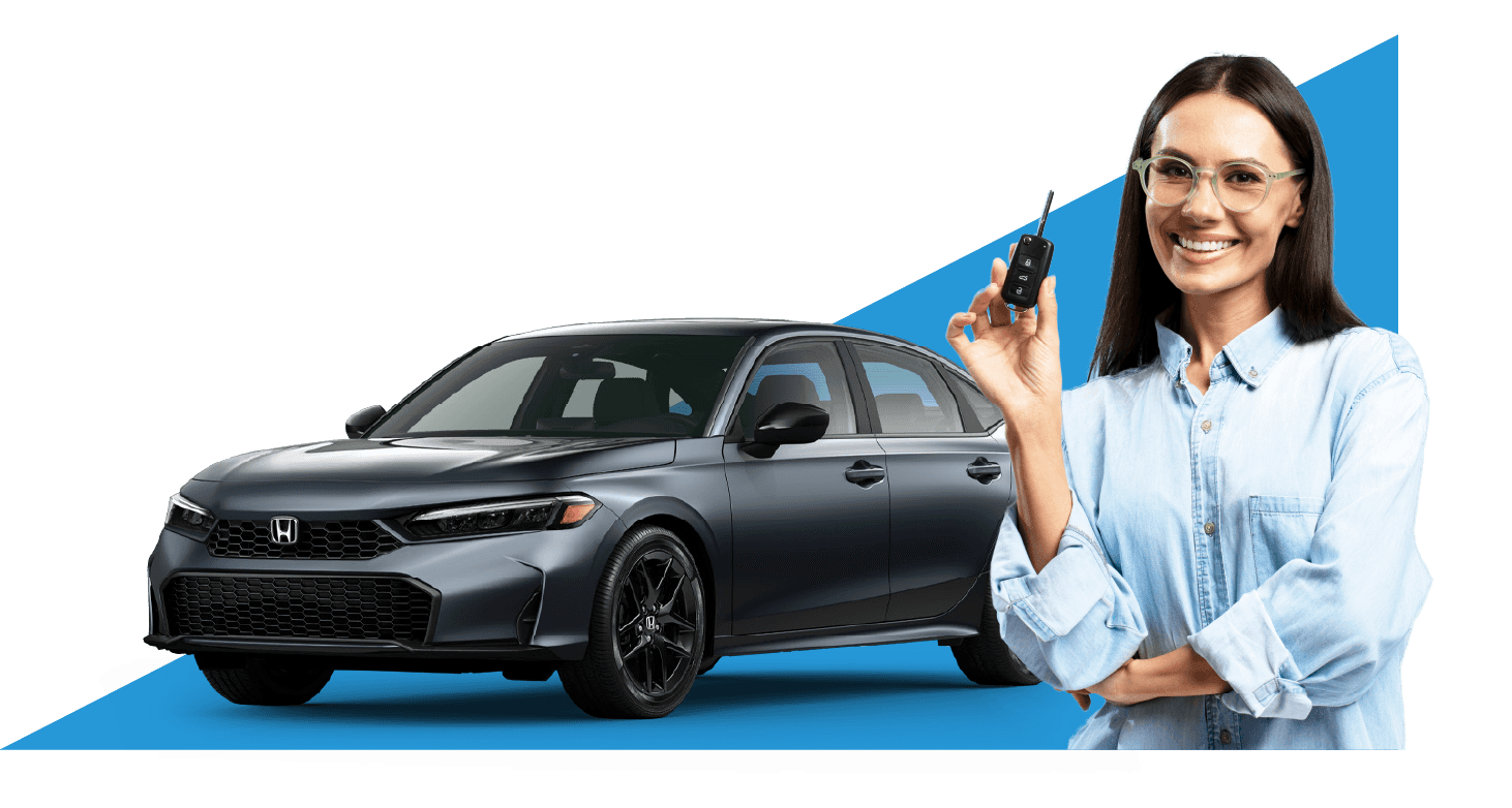 Happy first-time car buyer with Honda Civic