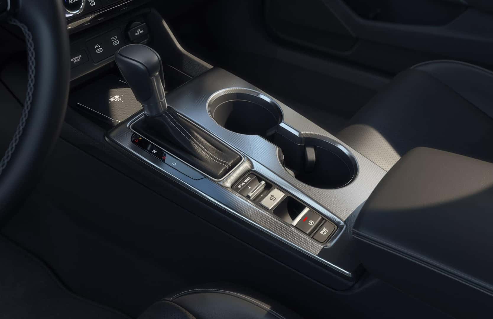 Honda S+ Shift button beside the drive-mode selector in the 2027 Civic Sedan Sport Touring Hybrid