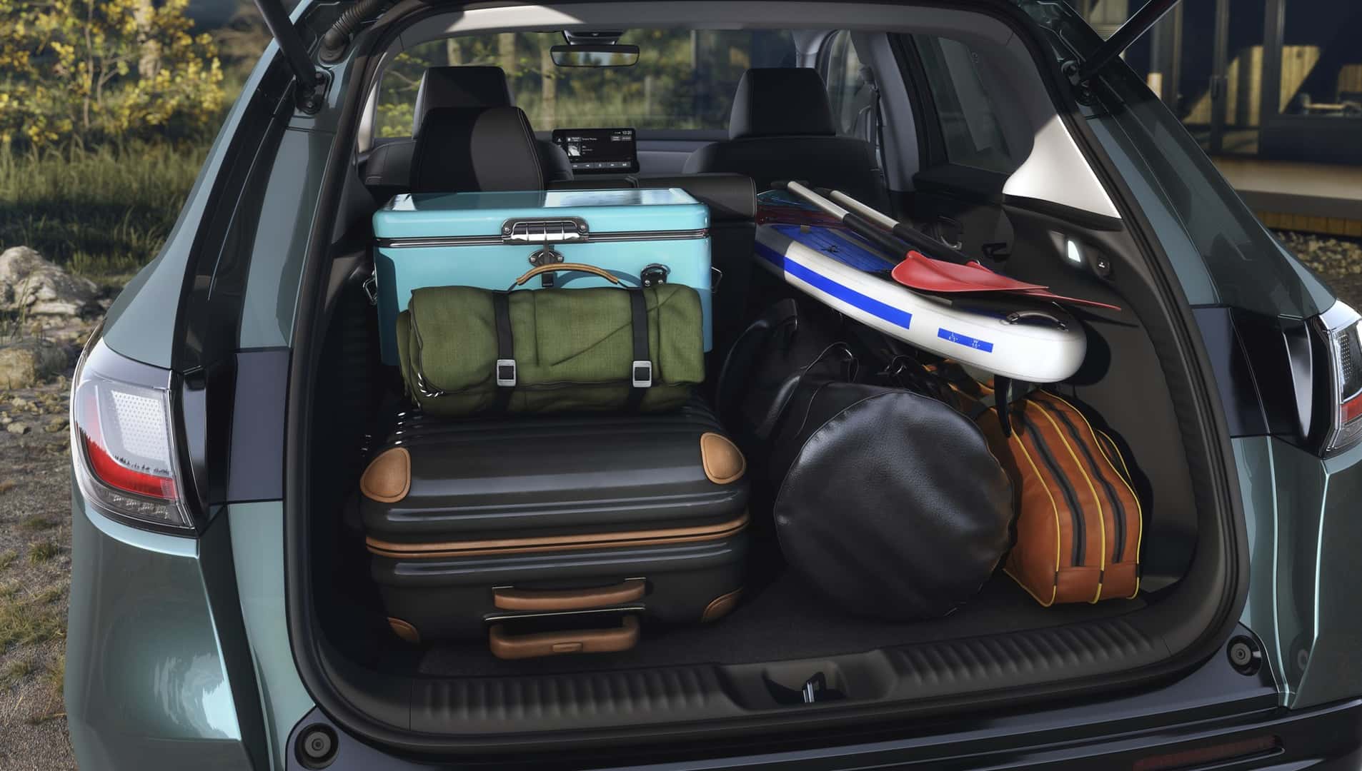 Honda HR-V rear cargo area loaded with luggage and outdoor gear