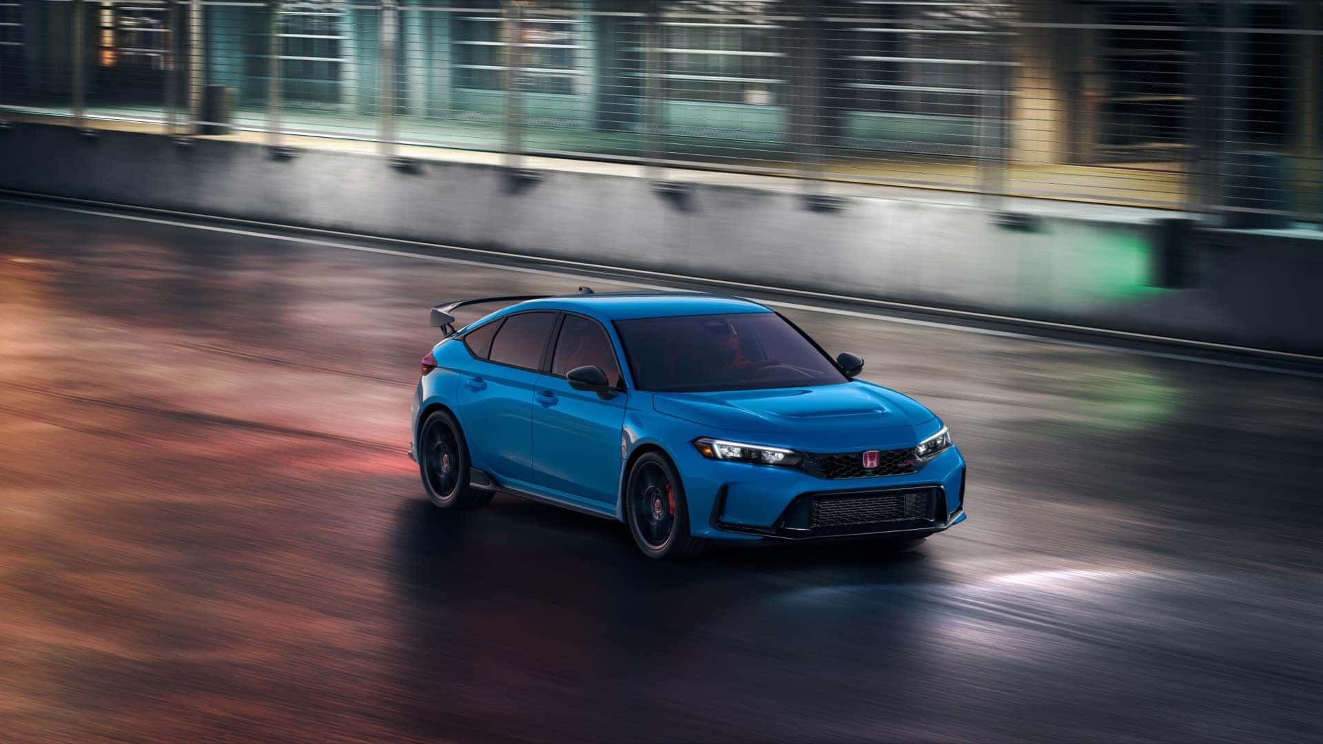 Blue 2027 Honda Civic Type R in motion