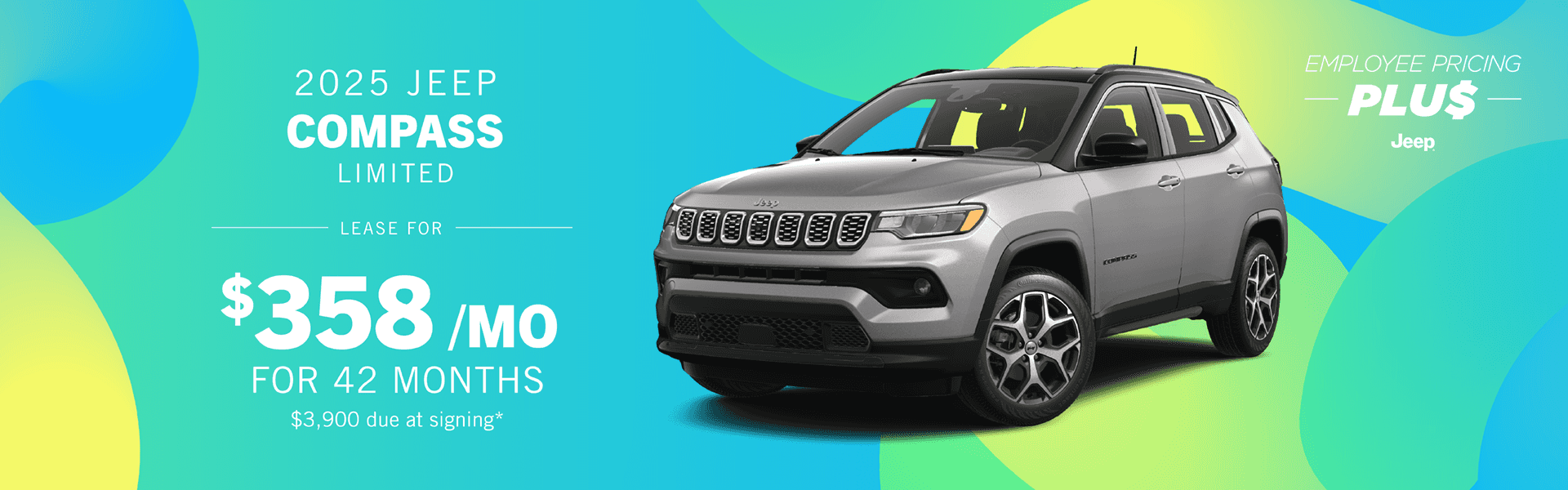 2025 Jeep Compass Limited - Lease for $358 per month for 42 Months with $3,900 Due at Signing.