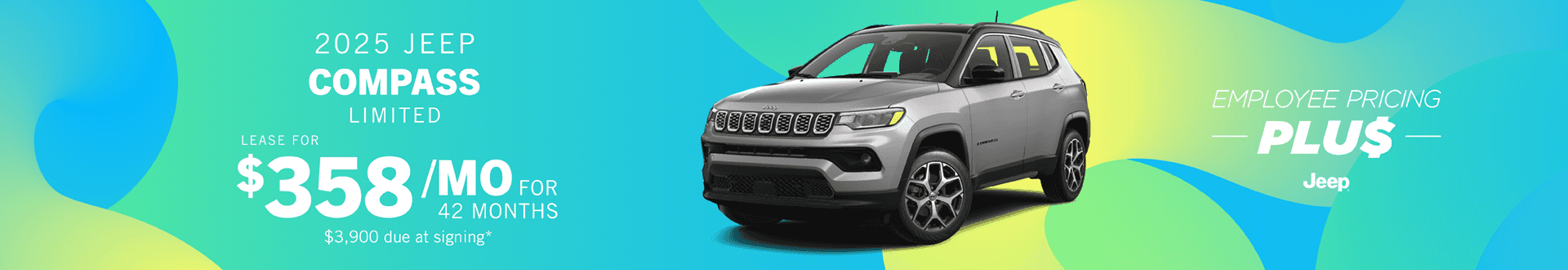 2025 Jeep Compass Limited - Lease for $358 per month for 42 Months with $3,900 Due at Signing.
