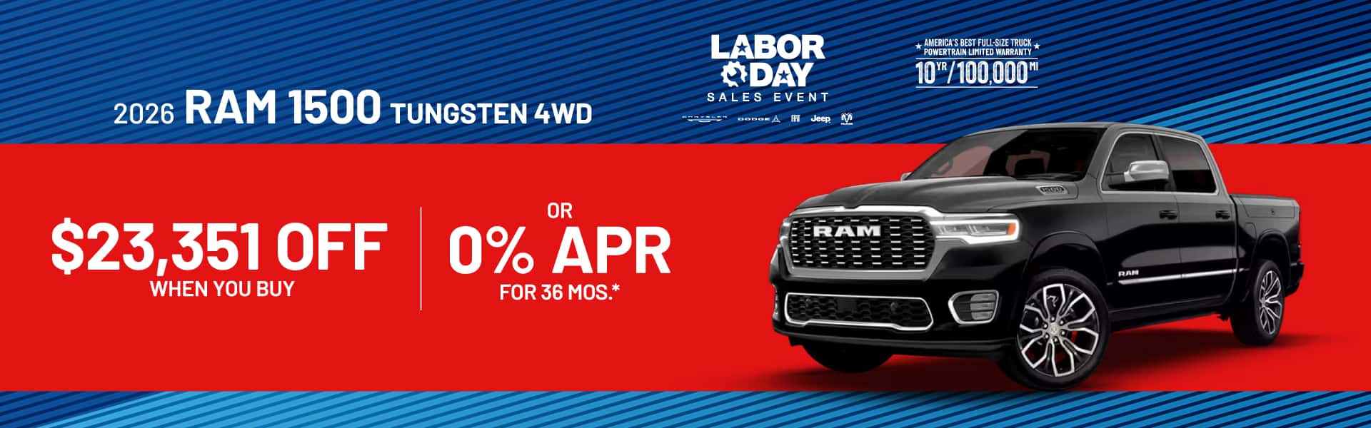 2026 RAM 1500 Tungsten 4WD : $23,351 off or 0% APR for 36 months when you buy*