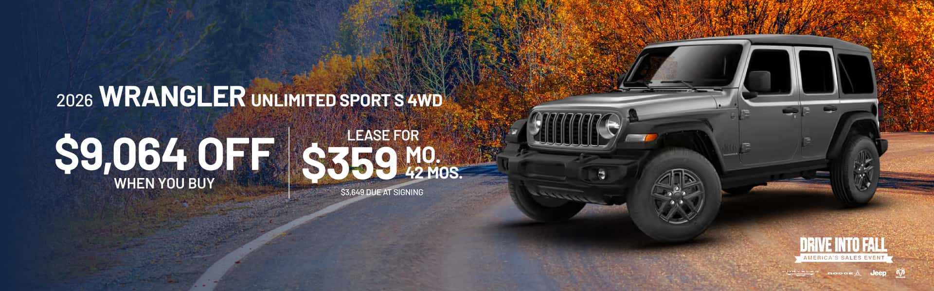 2026 Wrangler Unlimited Sport S 4WD : $9,064 off when you buy — Lease for $359/month for 42 months*