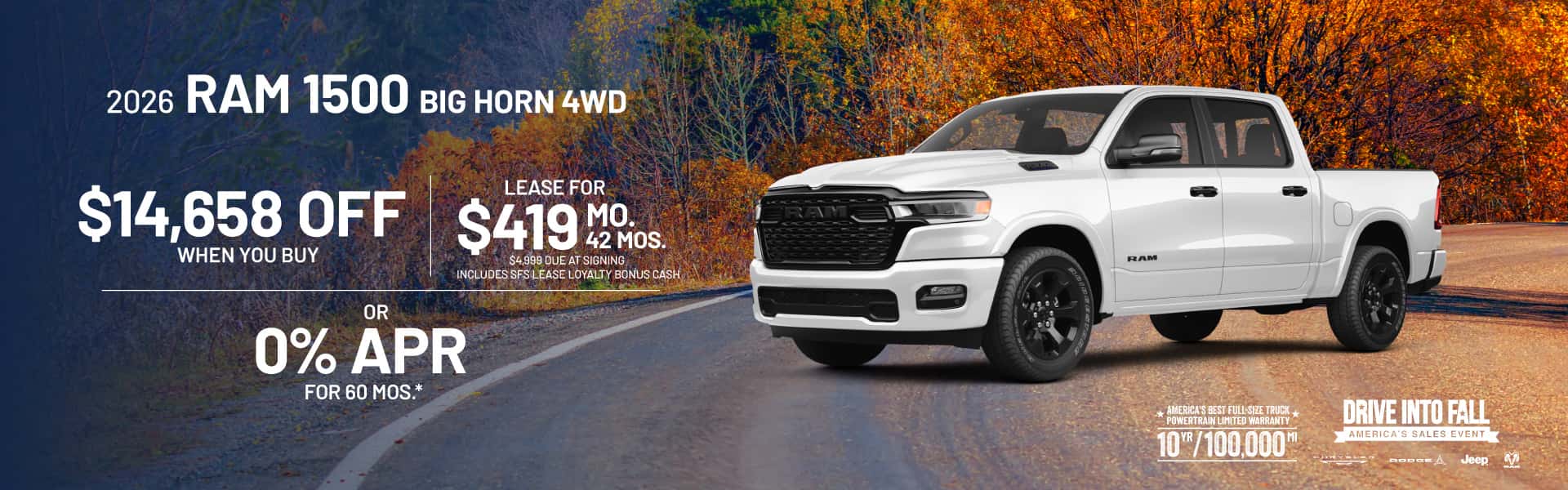 2026 RAM 1500 Big Horn 4WD : $14,658 off when you buy — Lease for $419/month for 42 months or 0% APR for 60 months*