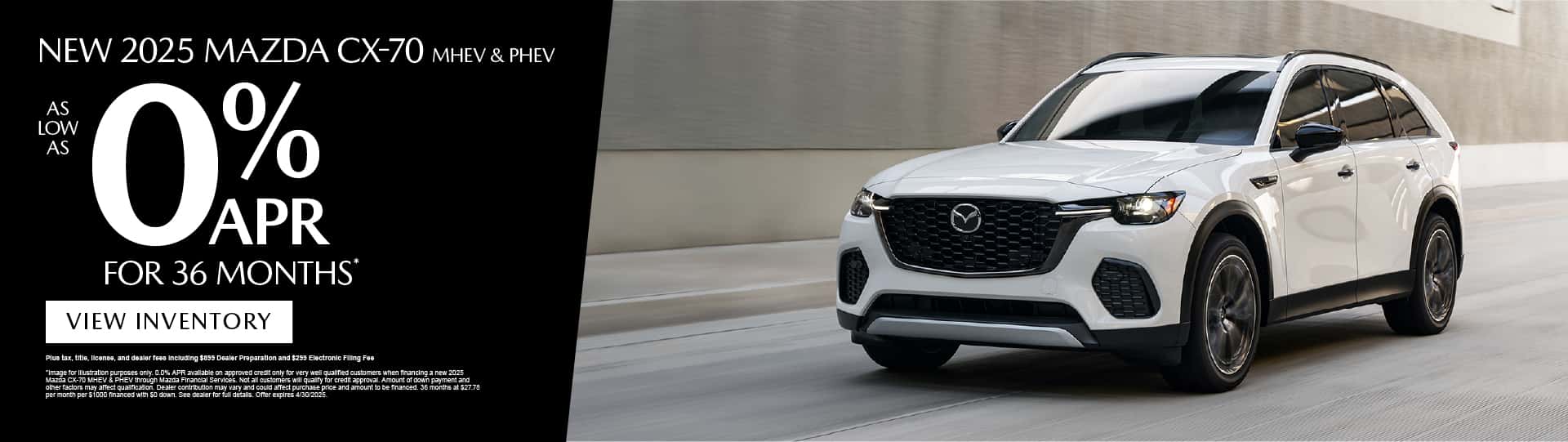 New 2025 Mazda CX-70 MHEV & PHEV As low as 0% APR for 36 months
