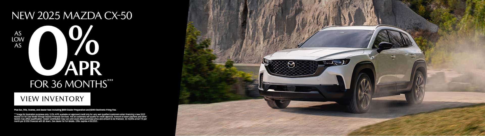 New 2025 Mazda CX-50 As low as 0% APR for 36 months