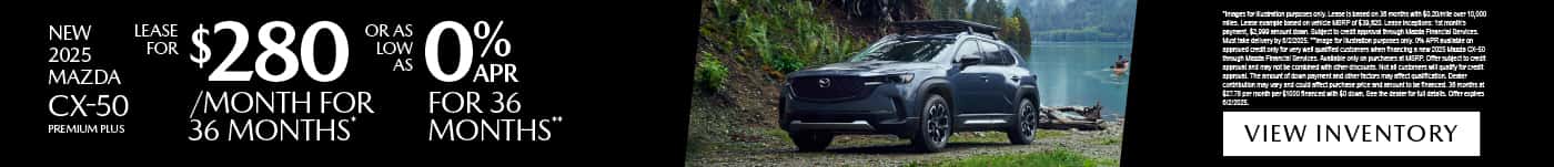 New 2025 Mazda CX-50 Premium Plus Lease for $280 / mo for 36 months OR As Low as 0% APR for 36 Months**