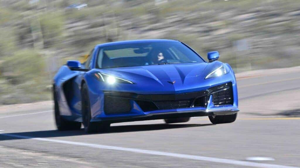 Chevrolet Corvette Z06 Driving on a Highway Front 3/4 View