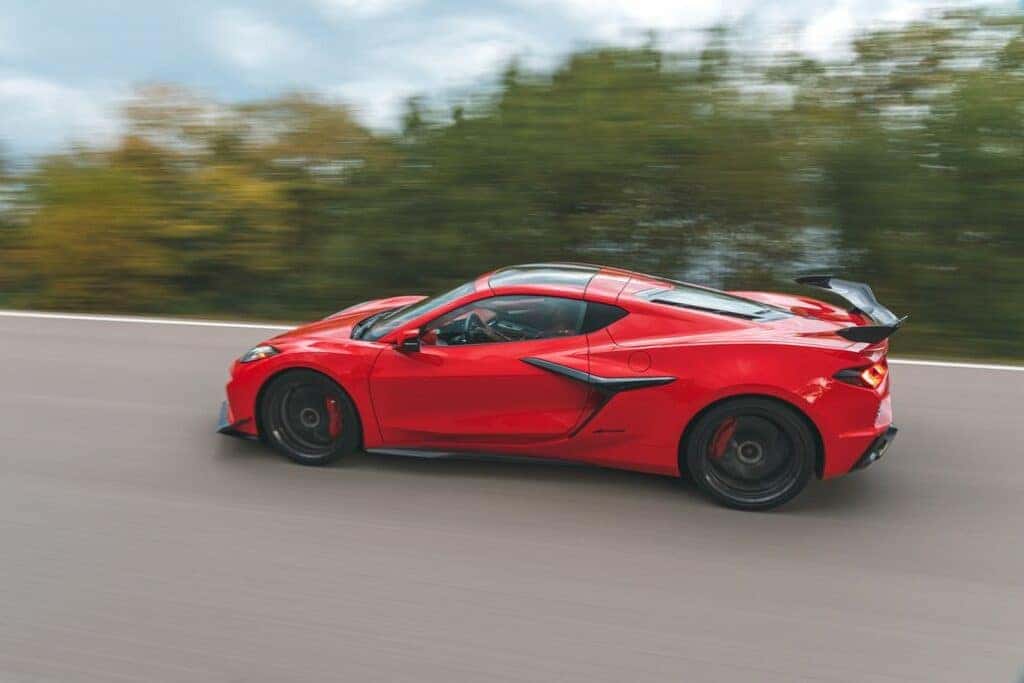 Chevrolet Corvette Z06 Driving on a Mountain Highway Side View