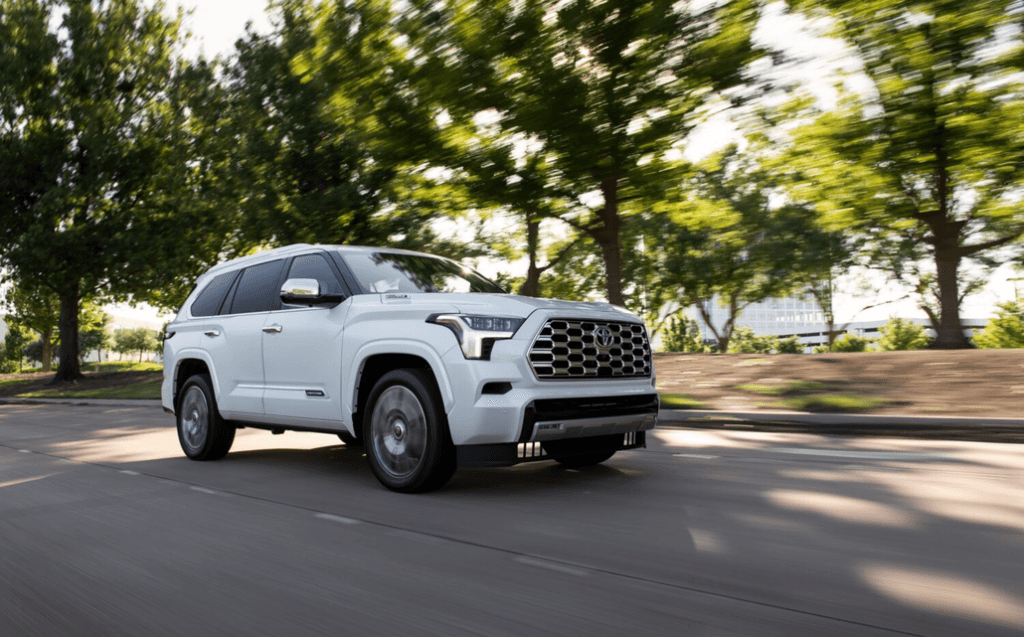 Toyota Sequoia Driving on a City Road Front 3/4 View