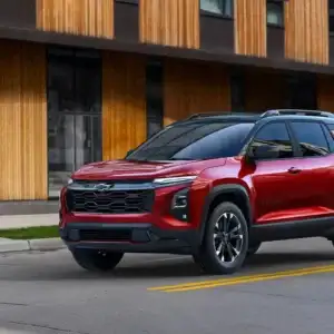 2026 Chevrolet Equinox Radiant Red Tintcoat at a stop sign