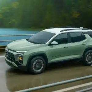 2026 Chevrolet Equinox ACTIV Cacti Green with Summit White roof in motion