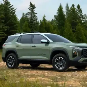 2026 Chevrolet Equinox ACTIV Cacti Green with Summit White roof parked off road