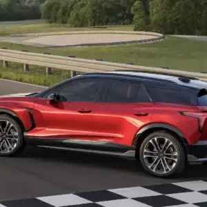 2026 Chevrolet Blazer EV SS Radiant Red Tintcoat on race track