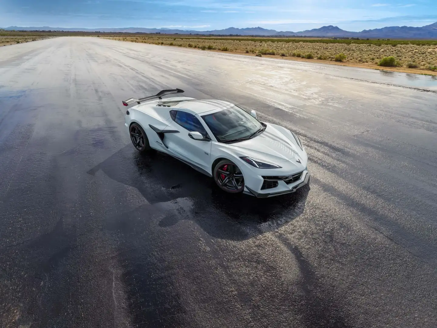 White Chevy Corvette with Stars and Steel overhead view
