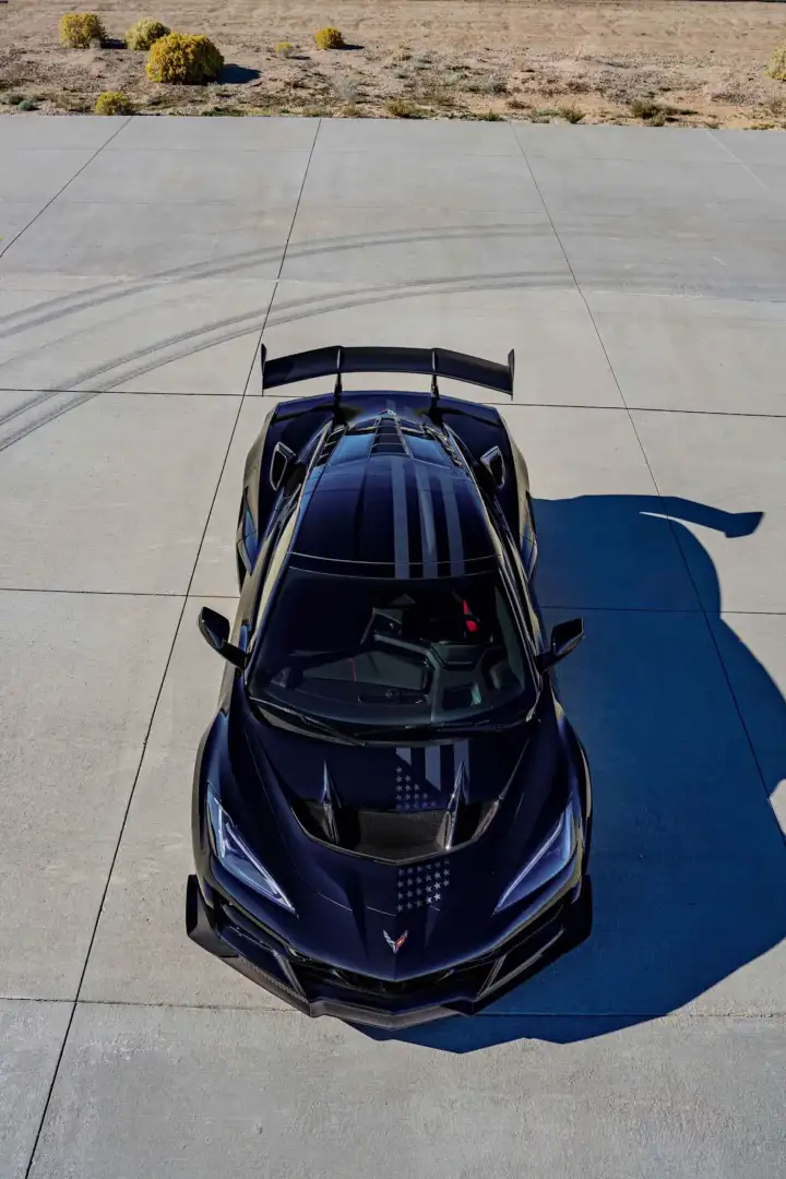 Chevy Stars and Steel on a Black Corvette Overhead view