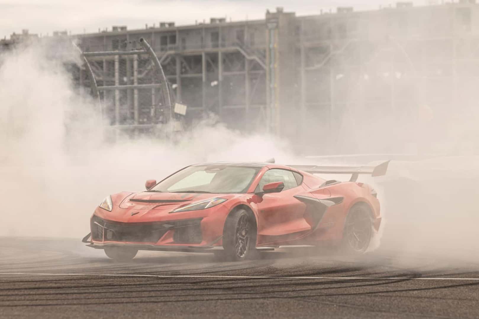 The Corvette ZR1X's Powerful Horsepower Bringing Up Dust As The Driver Does Professional Donuts