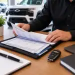 Owner gathering paperwork and a spare key before a trade-in appraisal