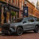 2026 Chevrolet Traverse parked on a historic downtown Maysville KY street decorated for Halloween
