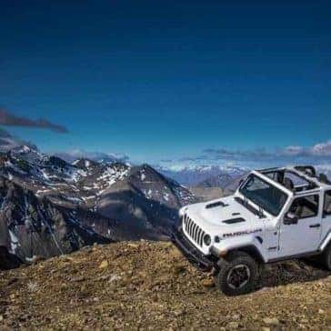2019 Jeep Wrangler With Top Off Parked on Top of Mountain