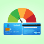Two credit cards and a level showing a green status
