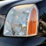 The headlight of a GMC vehicle