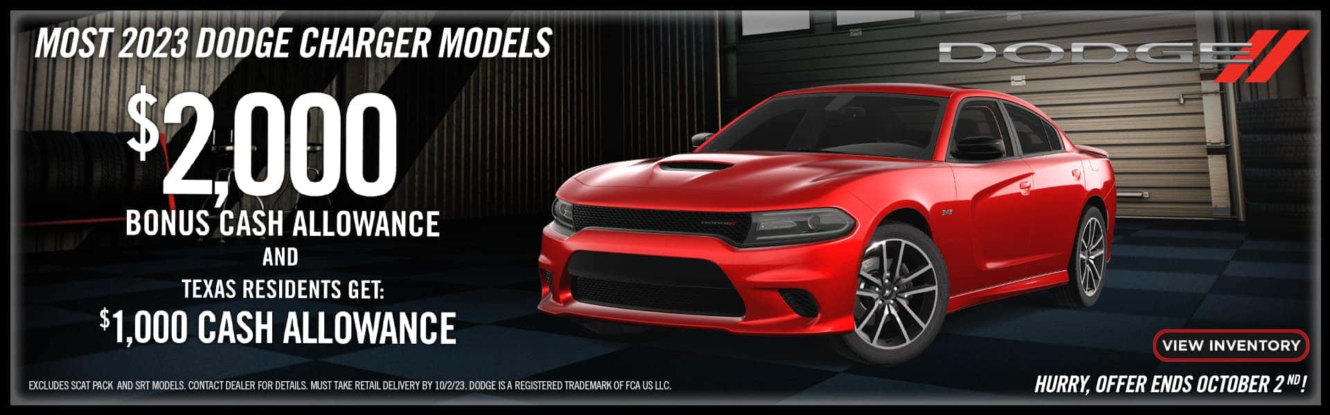Most 2023 Dodge Charger models - $2000 bonus cash allowance and Texas residents get $1000 cash allowance