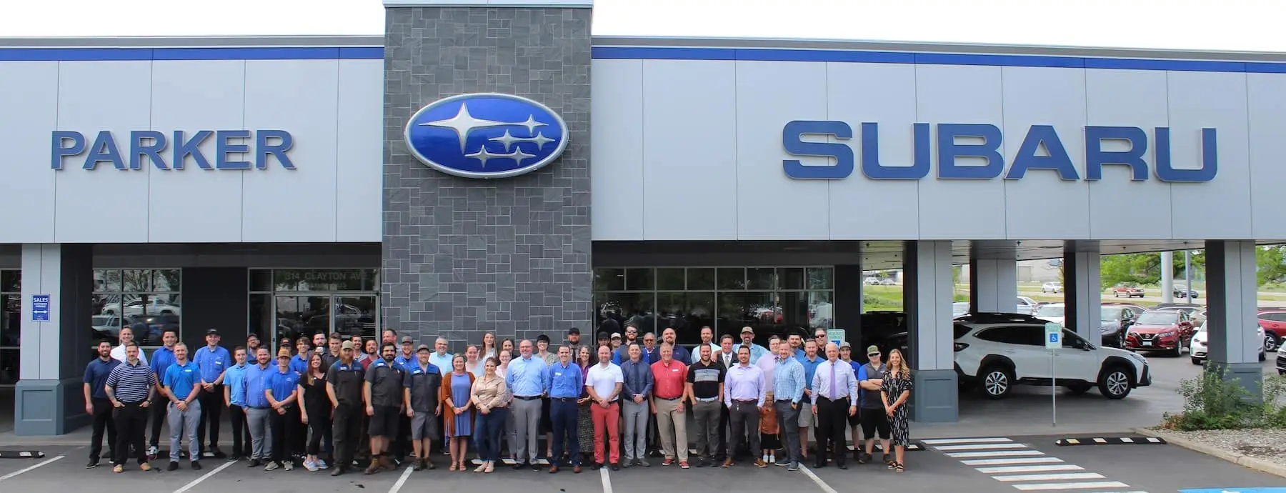 An exterior view of the top of a Subaru Dealership Building