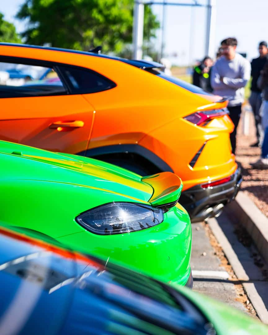orange and green vehicles
