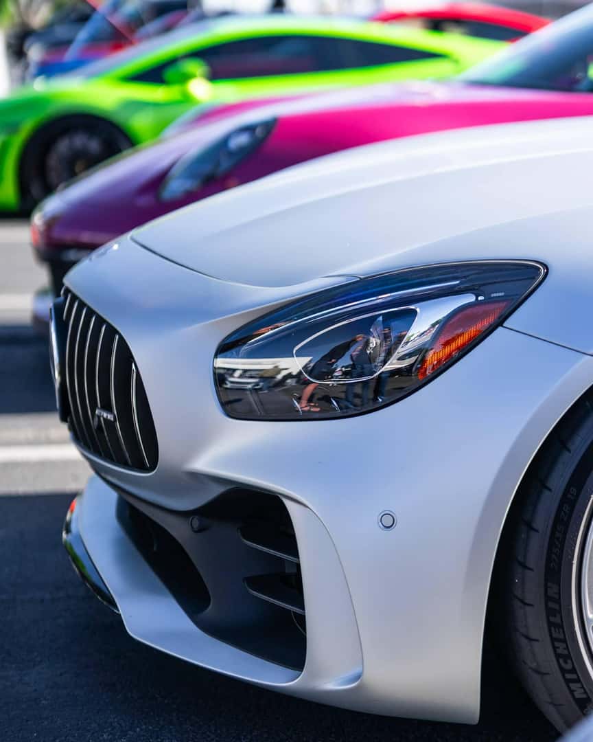 row of colorful vehicles