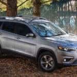 2019 Jeep Cherokee parked in the woods next to a lake