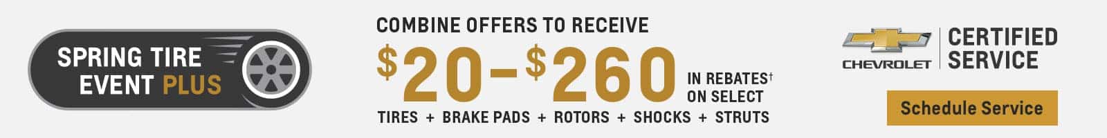 spring tire event plus 20-260 dollars in rebates on select tires brake pads rotors shocks struts