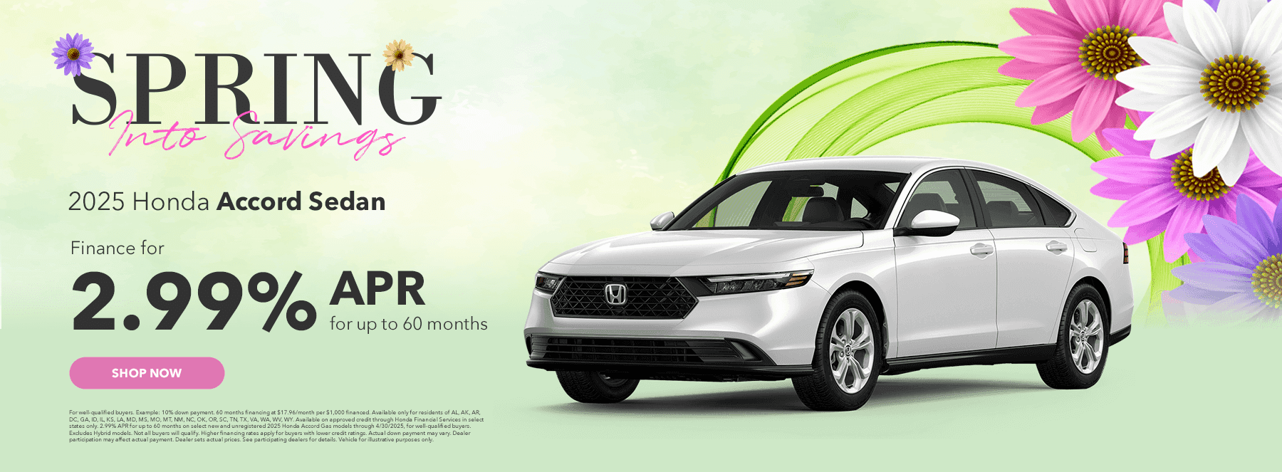 2025 Honda Accord Sedan Finance for 2.99% APR for up to 60 months