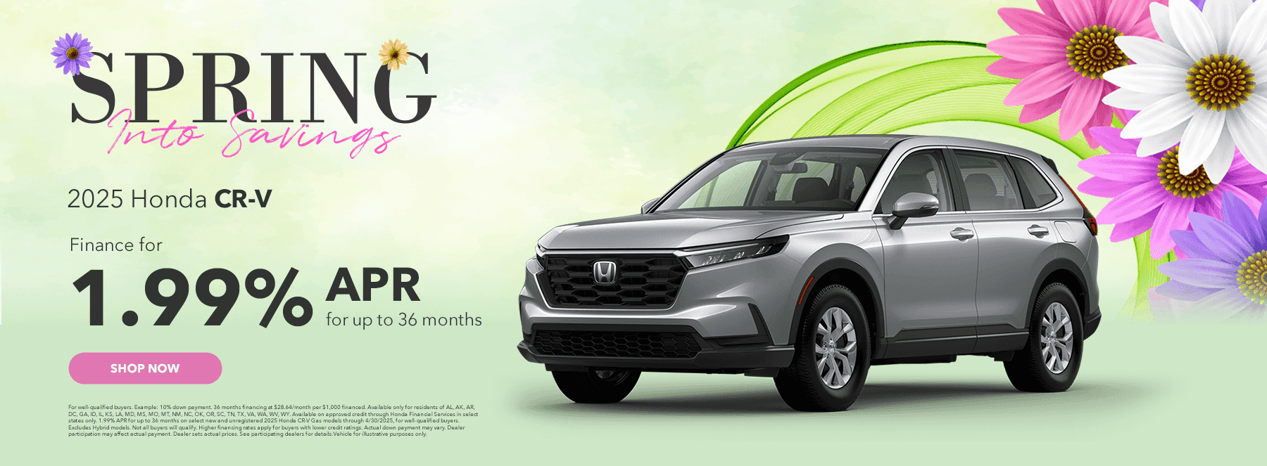 2025 Honda CR-V Finance for 1.99% APR for up to 36 months