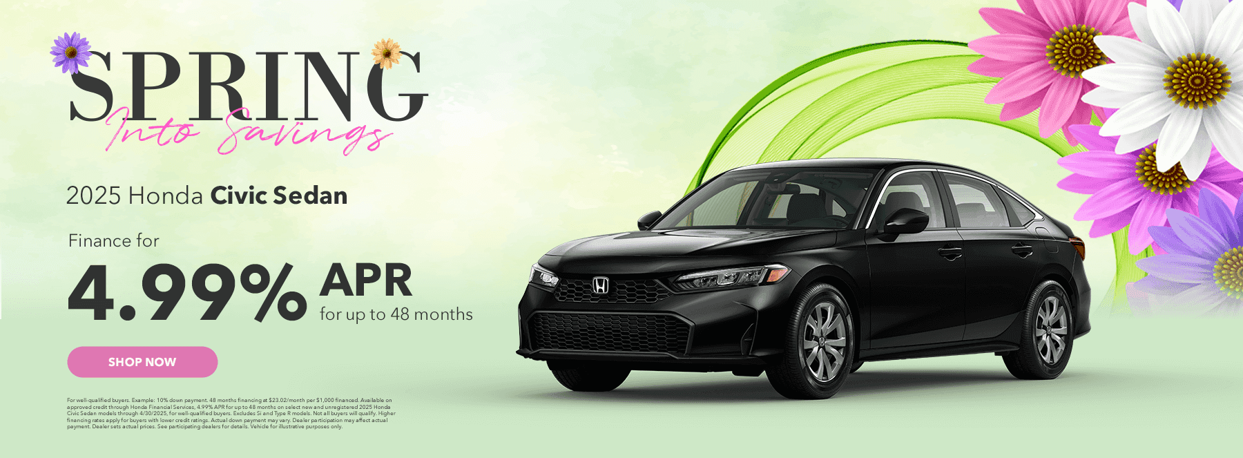 2025 Honda Civic Sedan Finance for 4.99% APR for up to 48 months