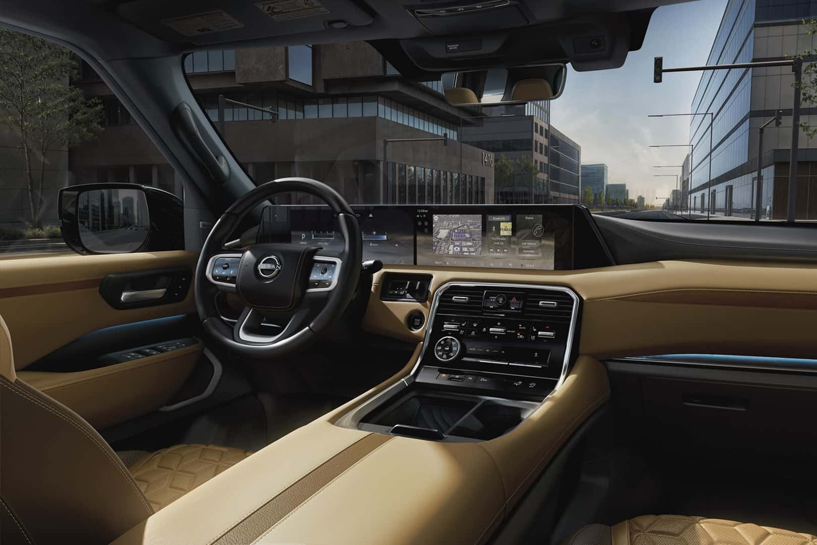 2026 nissan armada interior driving down a city street