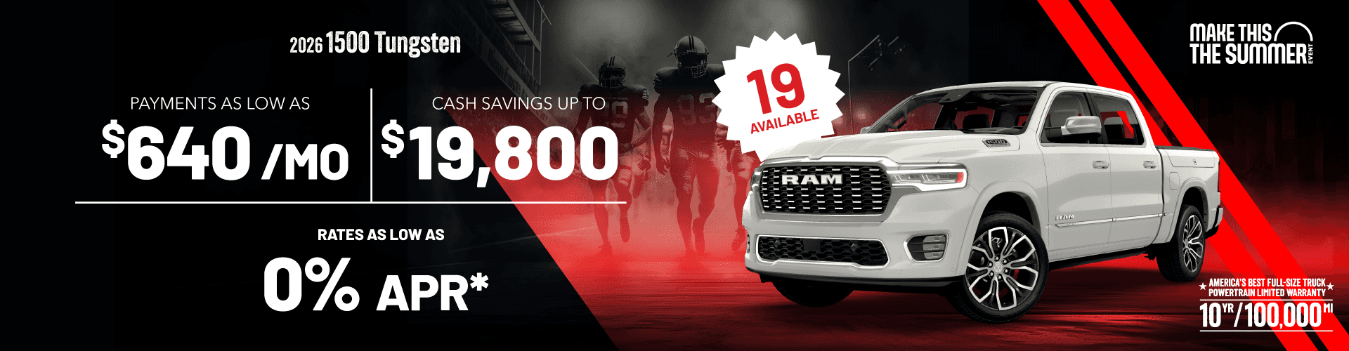 2026 1500 Tungsten : Cash savings up to up to $19,800 cash savings - Payments as low as $640 per month - Rates as low as 0% APR